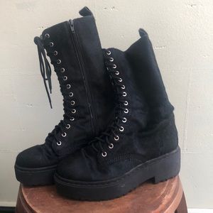 Jeffrey Campbell black cow hair zip boots